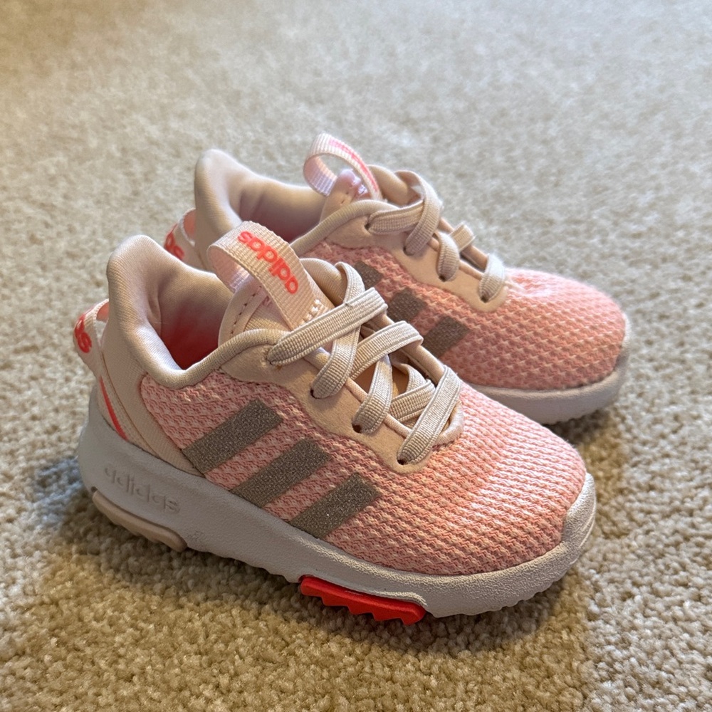 Adidas Kids Light Pink and Gray Sneakers